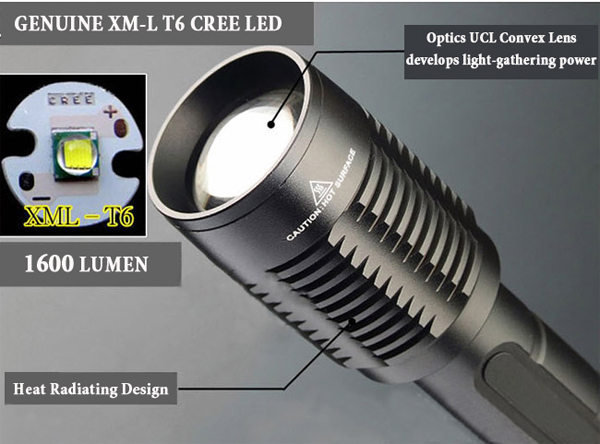 1600 Lumen UltraFire CREE XM-L T6 5 Modes ZOOM Led torch light